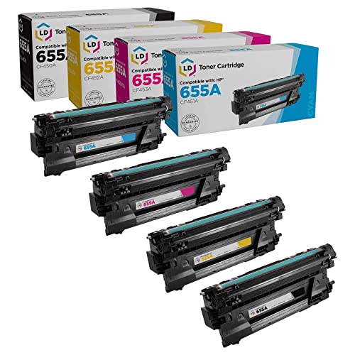 LD Products Compatible Toner Cartridge Replacements for HP 655A (CF450A Black, CF451A Cyan, CF453A Magenta, CF452A Yellow, 4-Pack) for use in M653dh, M653x, M682, M652dn, M652n, M681, M681dh