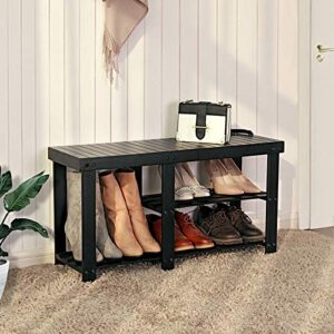 SONGMICS Bamboo Shoe Bench, Shoe Rack for Boots, Entryway Storage Organizer, 3-Tier Shoe Shelf, for Hallway, Bathroom, Living Room, Corridor, Black ULBS06BK