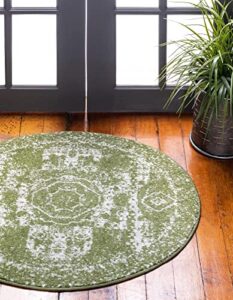 unique loom bromley collection area rug - wells (3' round, green/ ivory)