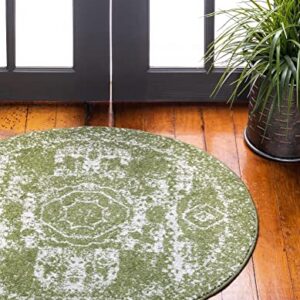 Unique Loom Bromley Collection Area Rug - Wells (3' Round, Green/ Ivory)