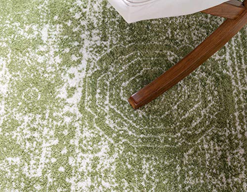 Unique Loom Bromley Collection Area Rug - Wells (3' Round, Green/ Ivory)