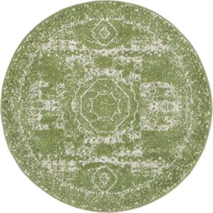 Unique Loom Bromley Collection Area Rug - Wells (3' Round, Green/ Ivory)