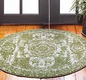 Unique Loom Bromley Collection Area Rug - Wells (3' Round, Green/ Ivory)