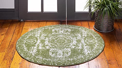 Unique Loom Bromley Collection Area Rug - Wells (3' Round, Green/ Ivory)