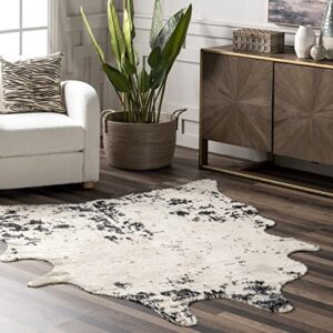 nuloom iraida contemporary faux cowhide area rug, 3' 10" x 5', black