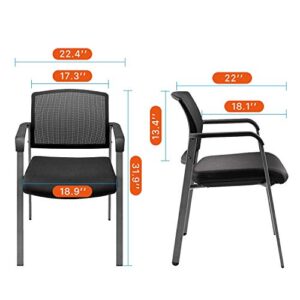 CLATINA Mesh Back Stacking Arm Chairs with Upholstered Fabric Seat and Ergonomic Lumber Support for Office School Church Guest Reception Black 4 Pack Set New Version