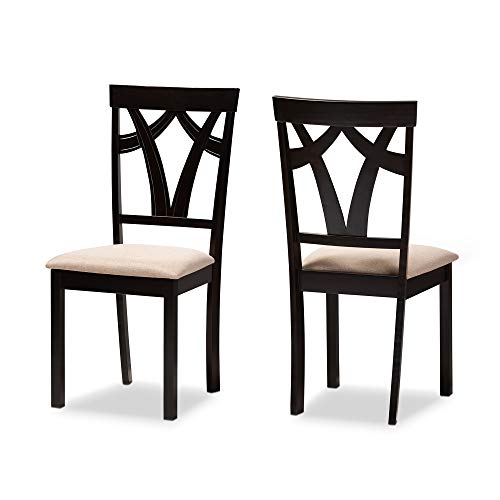 Baxton Studio Sylvia Dining Chair and Dining Chair Sand Fabric Upholstered and Espresso Brown Finished Dining Chair