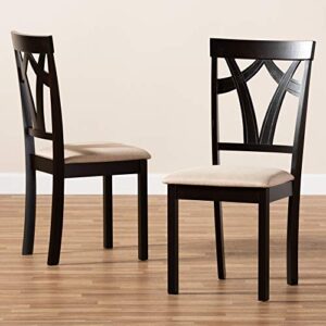 Baxton Studio Sylvia Dining Chair and Dining Chair Sand Fabric Upholstered and Espresso Brown Finished Dining Chair
