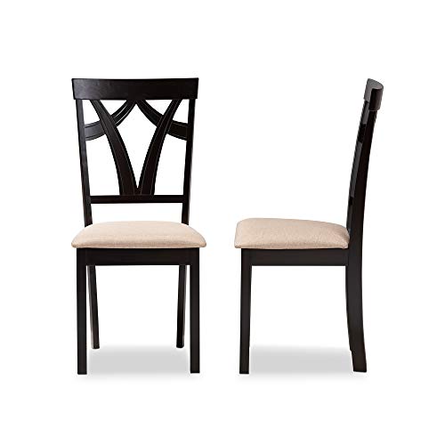 Baxton Studio Sylvia Dining Chair and Dining Chair Sand Fabric Upholstered and Espresso Brown Finished Dining Chair