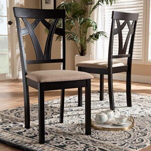 Baxton Studio Sylvia Dining Chair and Dining Chair Sand Fabric Upholstered and Espresso Brown Finished Dining Chair