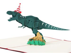 langxun 3d pop up dinosaur happy birthday card, jurassic tyrannosaurus card, personalized kid funny greeting cards birthday