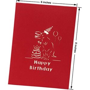 LANGXUN 3D Pop Up Dinosaur Happy Birthday Card, Jurassic Tyrannosaurus Card, Personalized Kid Funny Greeting Cards Birthday