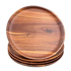 AIDEA Acacia Wood Dinner Plates, 11Inch Round Wood Plates Set of 4, Easy Cleaning & Lightweight for Dishes Snack, Dessert, Unbreakable Classic Plate