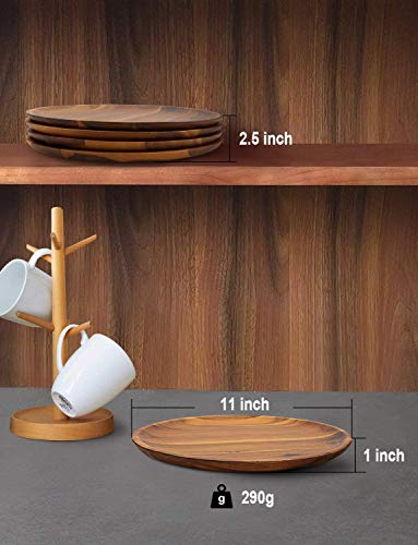AIDEA Acacia Wood Dinner Plates, 11Inch Round Wood Plates Set of 4, Easy Cleaning & Lightweight for Dishes Snack, Dessert, Unbreakable Classic Plate