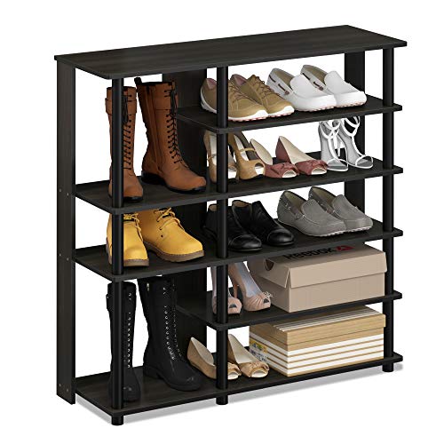 Furinno Turn-N-Tube Multi Storage Shoe Rack, 35.2"W 6-Tier, Espresso/Black,17082EX/BK