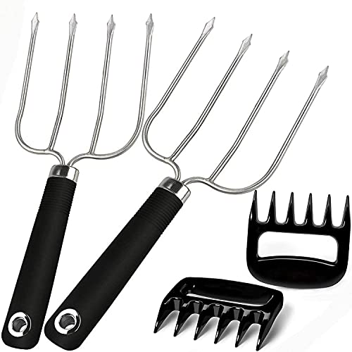 Turkey Lifting Forks, Meat Claws, Strong Endurance Stainless Steel Poultry Chicken Fork, Ultra-Sharp Roast Ham Forks. Easily Lift, Handle Meats - Essential for BBQ & Thanksgiving Pros, 4 Pcs