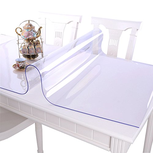 NECAUX Custom Multisize 1.5mm Thick Clear PVC Table Cover Protector - 24 x 48 Inch Water Resistant Plastic Rectangular Vinyl Non-Slip Desk Pad for Coffee Table/Writing Desk