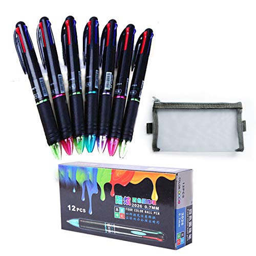 AEKAN 12 Pack Multicolor Pen Retractable 0.7mm 4 Color Ink(Black, Blue, Red, Green) in One Ballpoint Pens for Smooth Writing