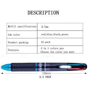 AEKAN 12 Pack Multicolor Pen Retractable 0.7mm 4 Color Ink(Black, Blue, Red, Green) in One Ballpoint Pens for Smooth Writing