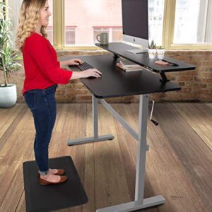 Stand Steady Tranzendesk 55 in Standing Desk with Clamp On Shelf | Easy Crank Height Adjustable Stand Up Workstation w/Attachable Monitor Riser | Holds 3 Monitors & Adds Desk Space (55/Silver Base)