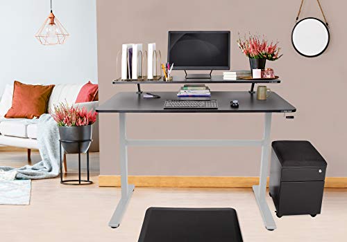 Stand Steady Tranzendesk 55 in Standing Desk with Clamp On Shelf | Easy Crank Height Adjustable Stand Up Workstation w/Attachable Monitor Riser | Holds 3 Monitors & Adds Desk Space (55/Silver Base)