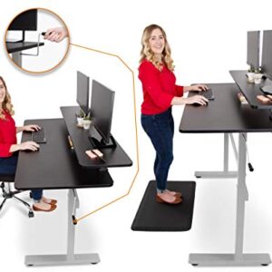 Stand Steady Tranzendesk 55 in Standing Desk with Clamp On Shelf | Easy Crank Height Adjustable Stand Up Workstation w/Attachable Monitor Riser | Holds 3 Monitors & Adds Desk Space (55/Silver Base)