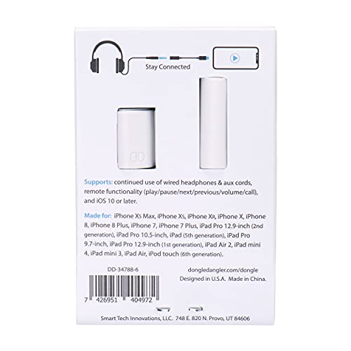 Dongle Dangler 3.5mm Headphone Jack Adapter - Works with iPhone -14/14 Pro/13/13 Pro/ 12/12 Pro Max/ 11/11 Pro/ 11 Pro Max/XS/XS Max/XR/X/ 8/8 Plus/ 7/7 Plus - MFi Certified Adapter (Cable-1 Pack)