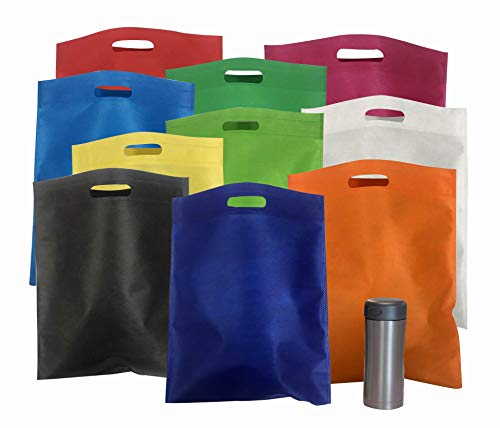 Bulk 50 Pack Mega 15" x 16" Cutout Handle Tote Assortment - Ideal Shopping, Treat, Gift or Everyday Bags