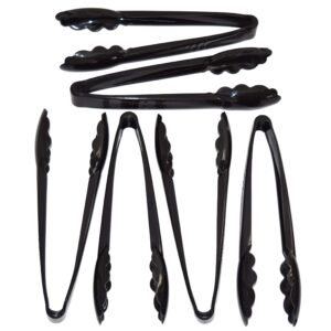 6 Heavy Duty Black Serving Tongs - 9 Inch Plastic Disposable Tongs (Оne Расk)