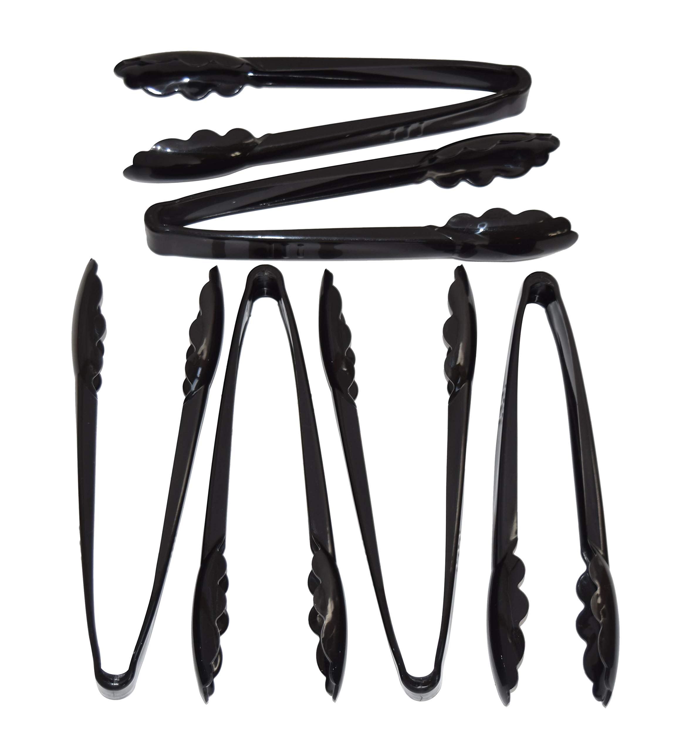 6 Heavy Duty Black Serving Tongs - 9 Inch Plastic Disposable Tongs (Оne Расk)