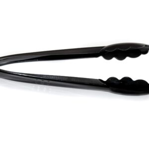 6 Heavy Duty Black Serving Tongs - 9 Inch Plastic Disposable Tongs (Оne Расk)