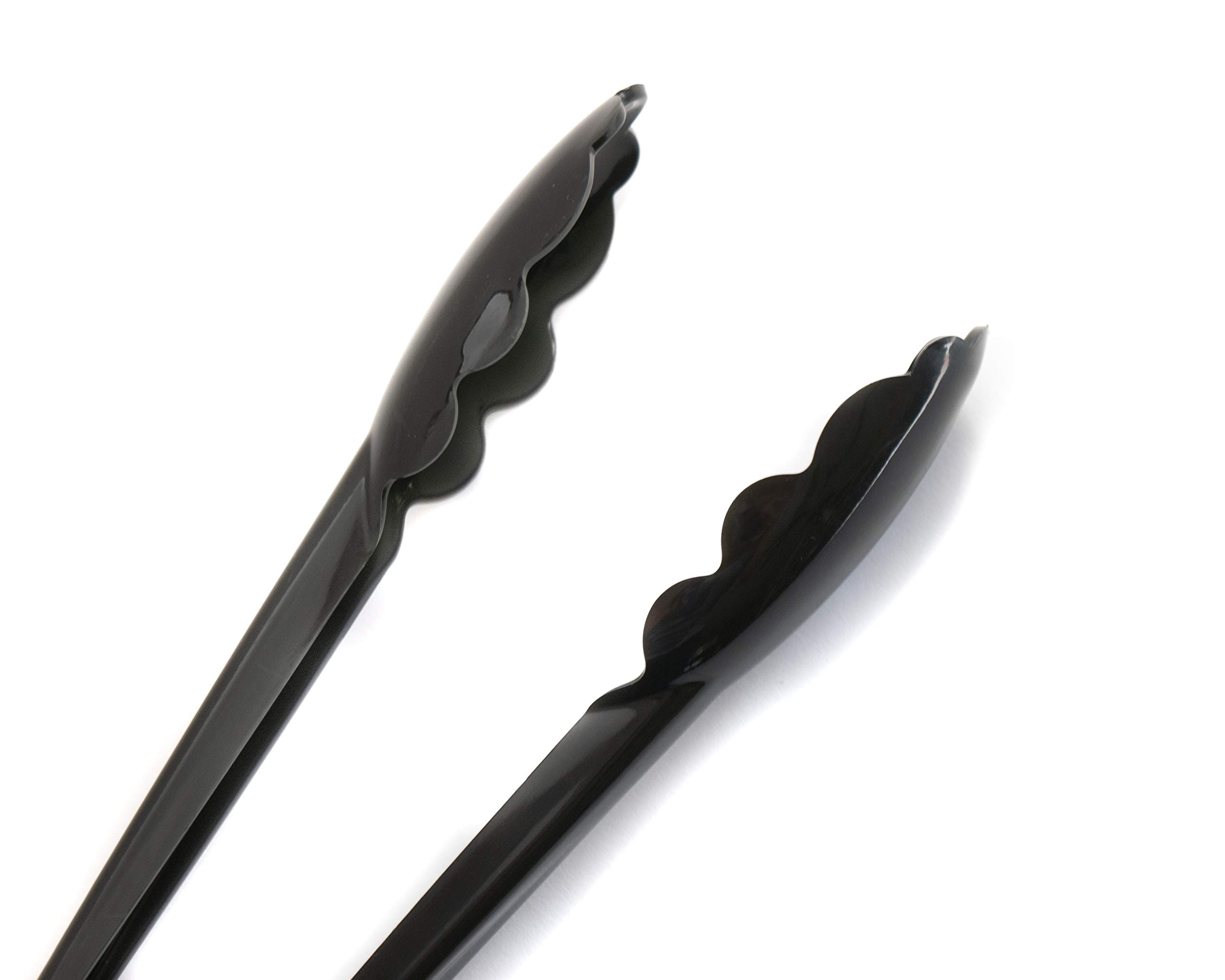 6 Heavy Duty Black Serving Tongs - 9 Inch Plastic Disposable Tongs (Оne Расk)