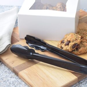 6 Heavy Duty Black Serving Tongs - 9 Inch Plastic Disposable Tongs (Оne Расk)