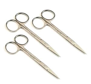 iris micro dissecting lab sharp scissors, 4.5" (11.43cm) fine point straight, stainless steel (pack of 3)