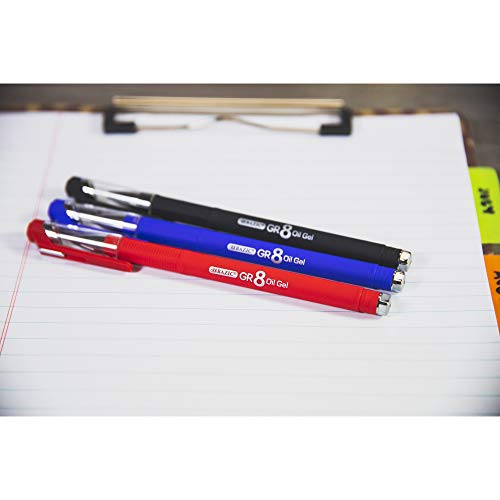 BAZIC Oil Gel Ink Pen, GR8 Assorted Colors w/Rubberized Barrel, 0.7 mm Medium Point Smooth Writing, for Office School (3/Pack), 1-Pack