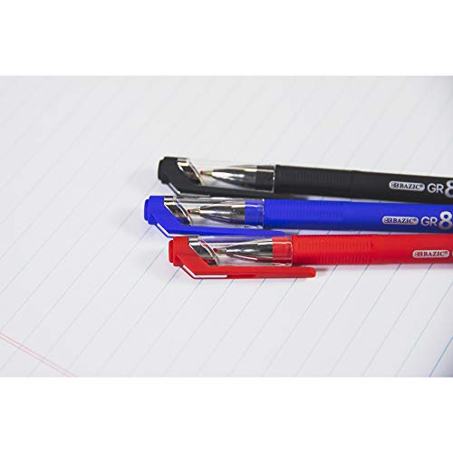 BAZIC Oil Gel Ink Pen, GR8 Assorted Colors w/Rubberized Barrel, 0.7 mm Medium Point Smooth Writing, for Office School (3/Pack), 1-Pack