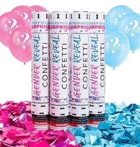 12" gender reveal confetti cannons package (2 pink & 2 blue)
