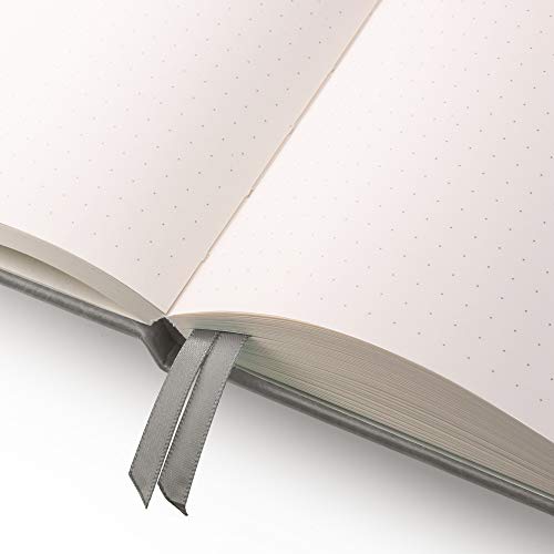 Scrivwell Dotted A5 Hardcover Notebook - 208 Dotted Pages with elastic band, two ribbon page markers, 120 GSM paper, pocket folder - great for bullet journaling - Grey