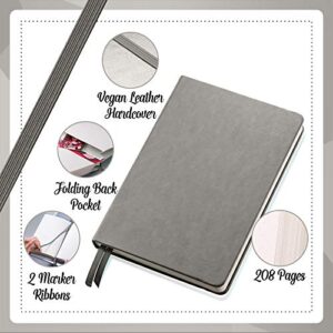 Scrivwell Dotted A5 Hardcover Notebook - 208 Dotted Pages with elastic band, two ribbon page markers, 120 GSM paper, pocket folder - great for bullet journaling - Grey