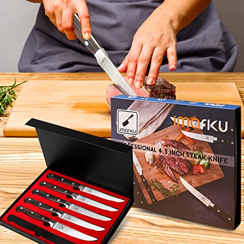 imarku Steak Knives, Steak Knives Set of 6, Premium Japanese Stainless Steel Steak Knife Set, Super Sharp Serrated Steak Knife with Pakkawood Handles and Gift Box