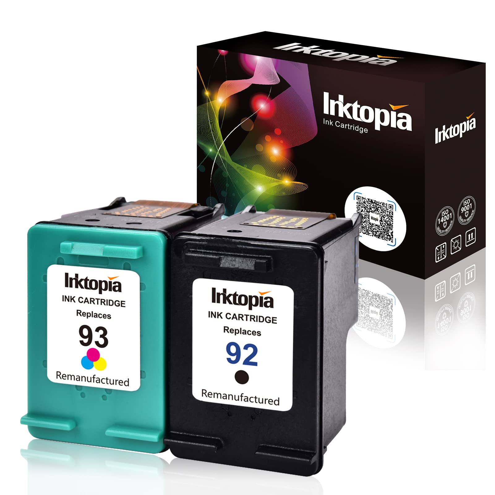 Inktopia Remanufactured Ink Cartridges Replacement for HP 92 and 93 C9513FN C9362WN C9361WN for HP Photosmart 7850 C3150 C3180 Deskjet 5440 5420 PSC 1510 2525 Printer (1 Black, 1 Tri-Color) 2 Pack