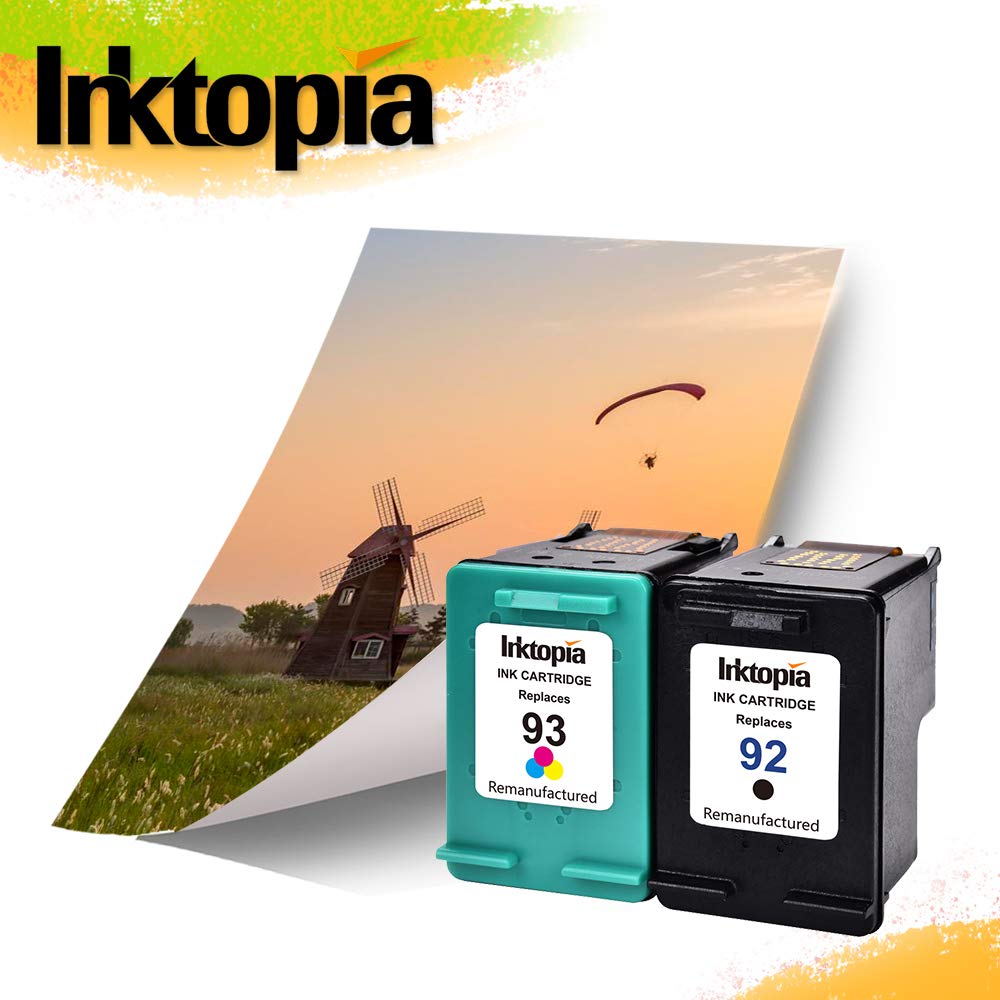 Inktopia Remanufactured Ink Cartridges Replacement for HP 92 and 93 C9513FN C9362WN C9361WN for HP Photosmart 7850 C3150 C3180 Deskjet 5440 5420 PSC 1510 2525 Printer (1 Black, 1 Tri-Color) 2 Pack