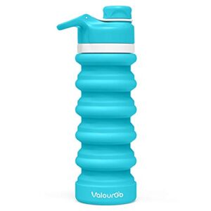 valourgo bpafree collapsible water bottle - reusable water bottle for gym bike running cycling 550 milliliter 19 ounce aqua blue sports water bottle