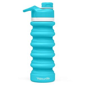 Valourgo Bpafree Collapsible Water Bottle - Reusable Water Bottle For Gym Bike Running Cycling 550 Milliliter 19 Ounce Aqua Blue Sports Water Bottle