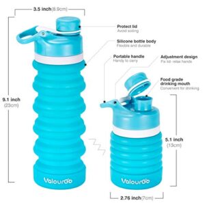 Valourgo Bpafree Collapsible Water Bottle - Reusable Water Bottle For Gym Bike Running Cycling 550 Milliliter 19 Ounce Aqua Blue Sports Water Bottle