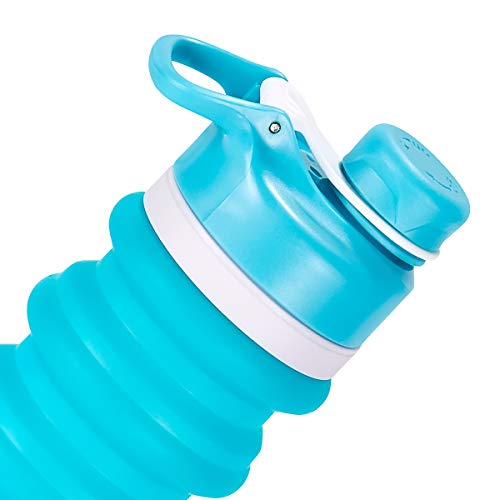 Valourgo Bpafree Collapsible Water Bottle - Reusable Water Bottle For Gym Bike Running Cycling 550 Milliliter 19 Ounce Aqua Blue Sports Water Bottle