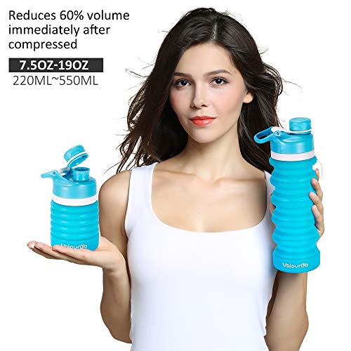 Valourgo Bpafree Collapsible Water Bottle - Reusable Water Bottle For Gym Bike Running Cycling 550 Milliliter 19 Ounce Aqua Blue Sports Water Bottle