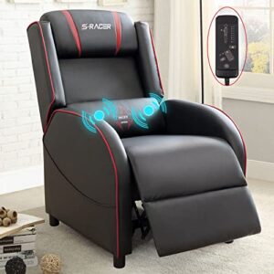 homall gaming massage recliner chair racing style single living room sofa recliner pu leather recliner seat comfortable ergonomic home theater seating (red)