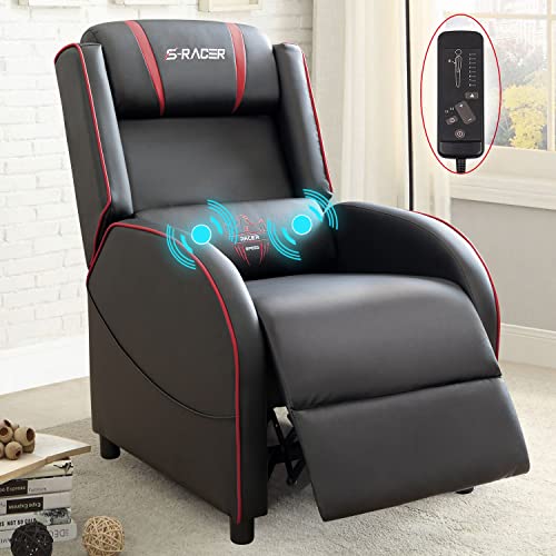 Homall Gaming Massage Recliner Chair Racing Style Single Living Room Sofa Recliner PU Leather Recliner Seat Comfortable Ergonomic Home Theater Seating (Red)