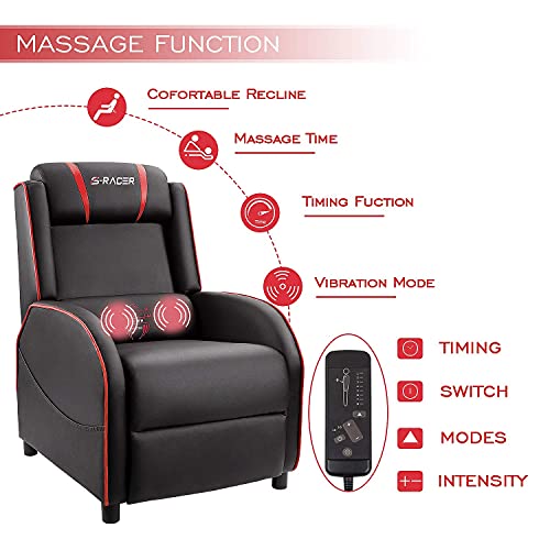 Homall Gaming Massage Recliner Chair Racing Style Single Living Room Sofa Recliner PU Leather Recliner Seat Comfortable Ergonomic Home Theater Seating (Red)